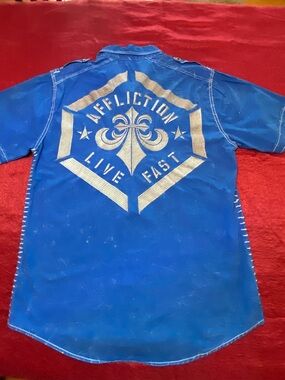 Affliction Live Fast Black Premium Short Sleeve Sz Large Button Up Embroidered